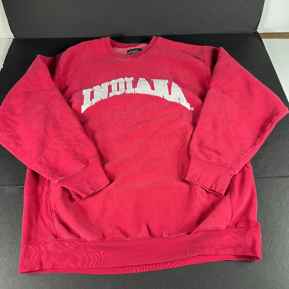 Y2K Steve Barry Indiana Hoosiers Sweatshirt Extra Large Red Distressed Crewneck - Picture 1 of 16